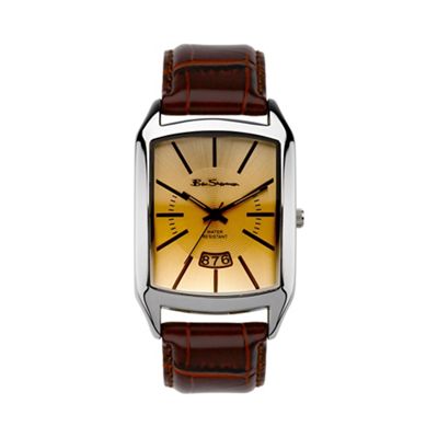 Men's brown leather strap sunray dial watch r784.03bs